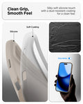 ACS09957 - iPhone 17 Pro Silicone Fit (MagFit) Case in stone showing clean grip, smooth feel, silky soft silicone touch with a dust resistant coating for a clean feel.