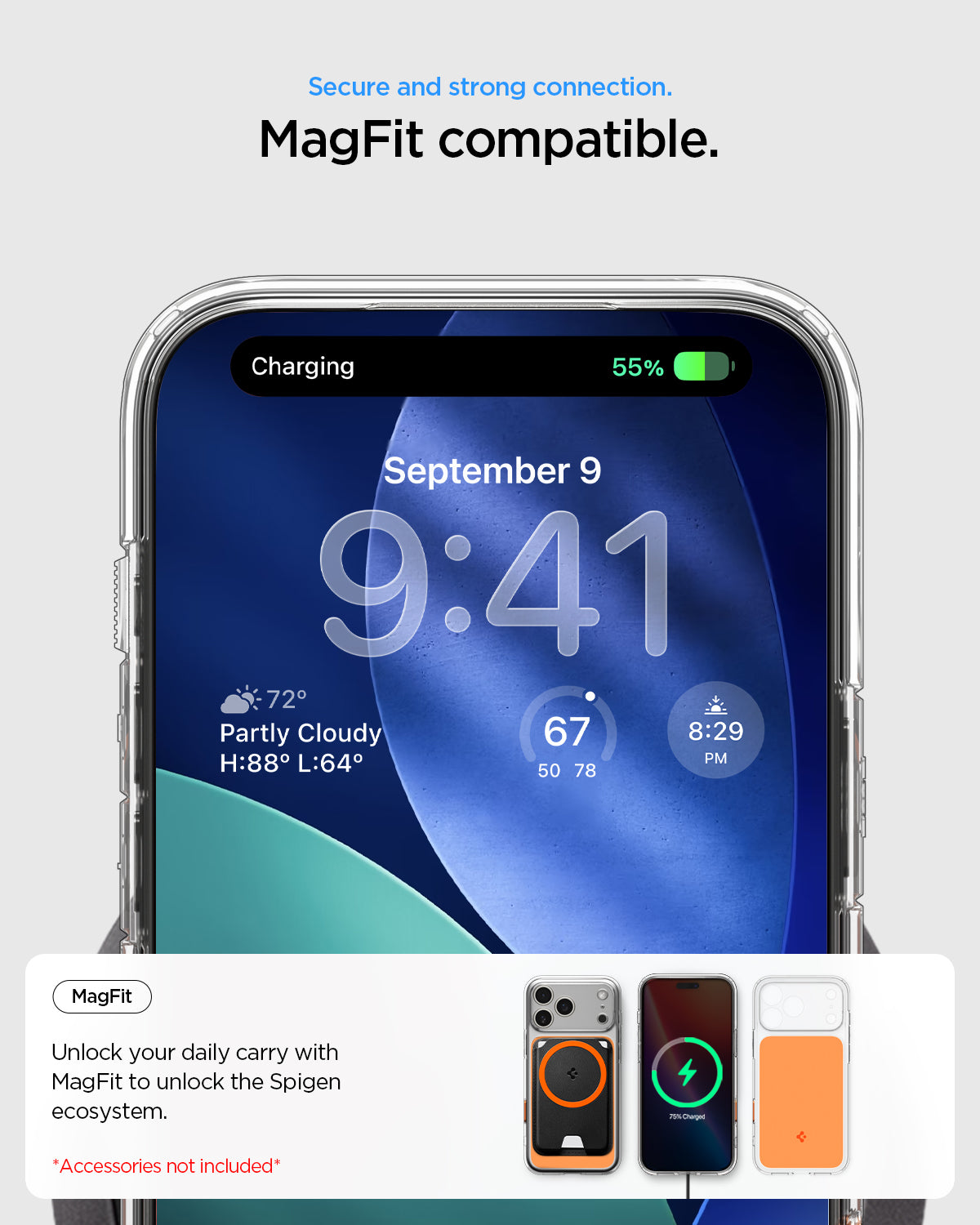 ACS10471 - iPhone 17 Pro Ultra Hybrid T (MagFit) in Glossy Orange showing secure and strong connection. Magfit compatible. unlock your daily carry with magfit to unlock the spigen ecosystem