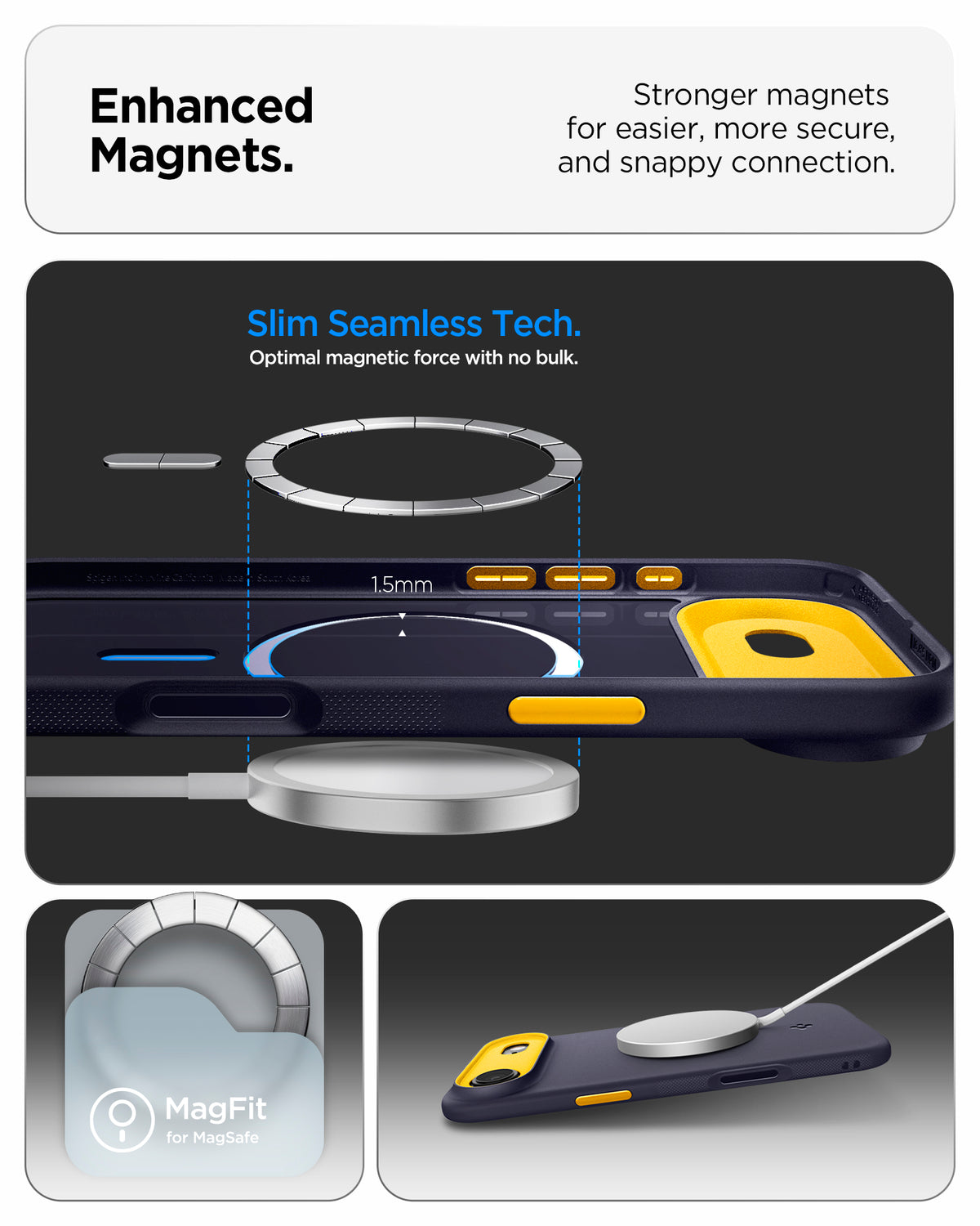 ACS09931 - iPhone 17 Air Case Nano Pop (MagFit) in blueberry navy showing the enhanced magnets. Stronger magnets for easier, more secure and snappy connection
