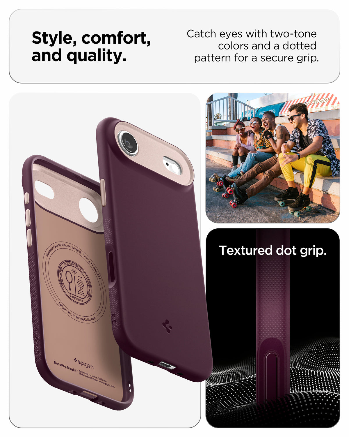 ACS09932 - iPhone 17 Air Case Nano Pop (MagFit) in burgundy bean showing the style, comfort and quality. Catch eyes with two-tone colors and a dotted pattern for a secure grip