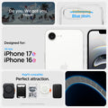 ACS09150 - iPhone 17e Case Liquid Crystal (MagFit) showing iPhone 17e and iPhone 16e compatibility and compatibility with Mag Fit. Showcases Blue resin along with Mag fit accessories showcases of Mag Fit wallets and chargers but Mag fit accessories are sold separately.