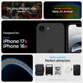 ACS09137 - iPhone 17e Case Tough Armor AI (MagFit) showing iPhone 17e and iPhone 16e compatibility and compatibility with Mag Fit. Showcases Air Cushion technology along with Mag fit accessories showcases of Mag Fit wallets and chargers but Mag fit access
