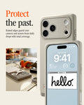 ACS10478 - iPhone 17 Pro Max Classic LS MagFit case showing the case's raised camera bezel and screen edge, with a lock screen reading 