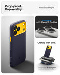 ACS09913 - iPhone 17 Pro Max Case Nano Pop (MagFit) in blueberry navy showing the drop proof and pop worthy of case
