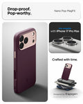 ACS09914 - iPhone 17 Pro Max Case Nano Pop (MagFit) in burgundy bean showing the drop proof and pop worthy of case