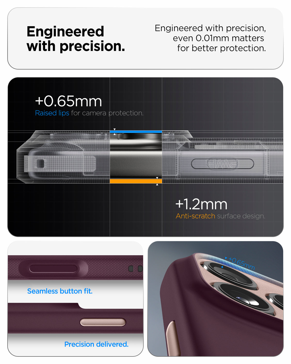 ACS09967 - iPhone 17 Pro Case Nano Pop (MagFit) in burgundy bean showing the engineered with precision. Engineered with precision, even 0.01mm matters for better protection