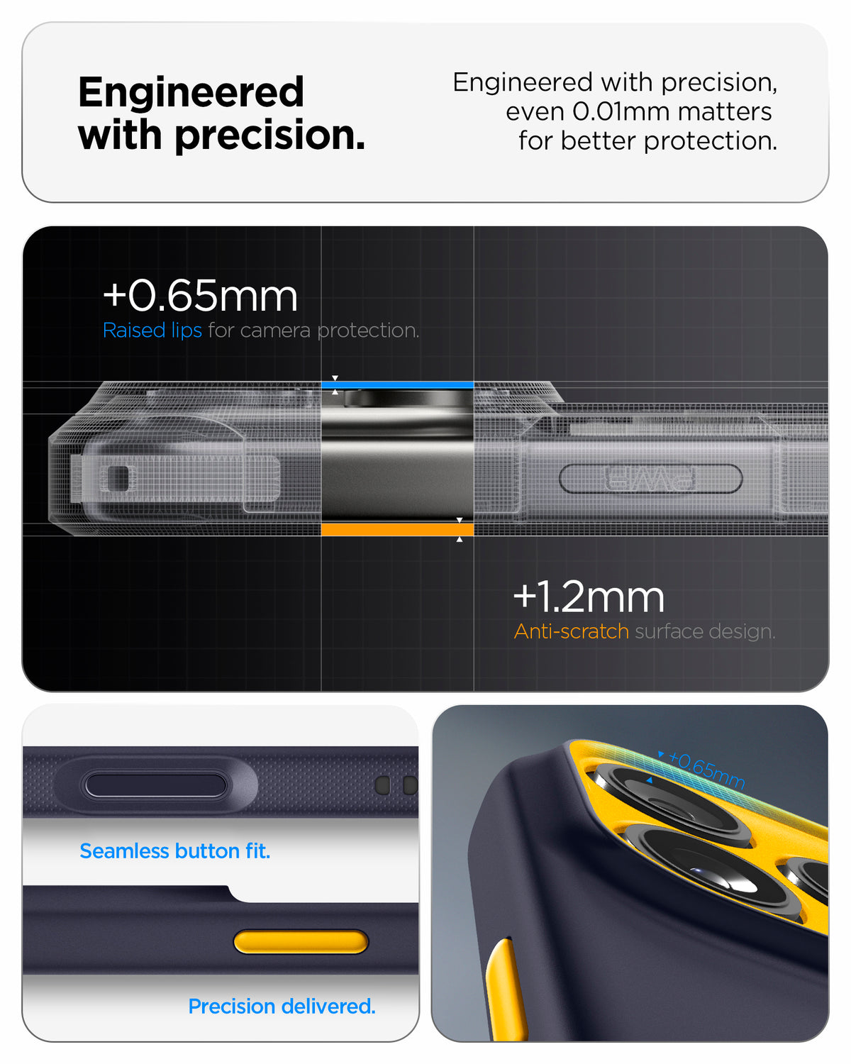 ACS09966 - iPhone 17 Pro Case Nano Pop (MagFit) in blueberry navy showing the engineered with precision. Engineered with precision, even 0.01mm matters for better protection
