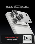 AGL12042 - iPhone 18 Pro Max Optik Pro XL EZ Fit Lens Protector in Silver showing the lens protector aligned over the camera area with a compatibility comparison.