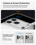 ACS10064 - iPhone 17 Pro Ultra Hybrid in Crystal Clear showing raised screen and camera edges designed to protect against scratches and contact with flat surfaces