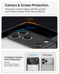 ACS10065 - iPhone 18 Pro  / iPhone 17 Pro Ultra Hybrid in Matte Black showing raised screen and camera edges designed to protect against scratches and contact with flat surfaces