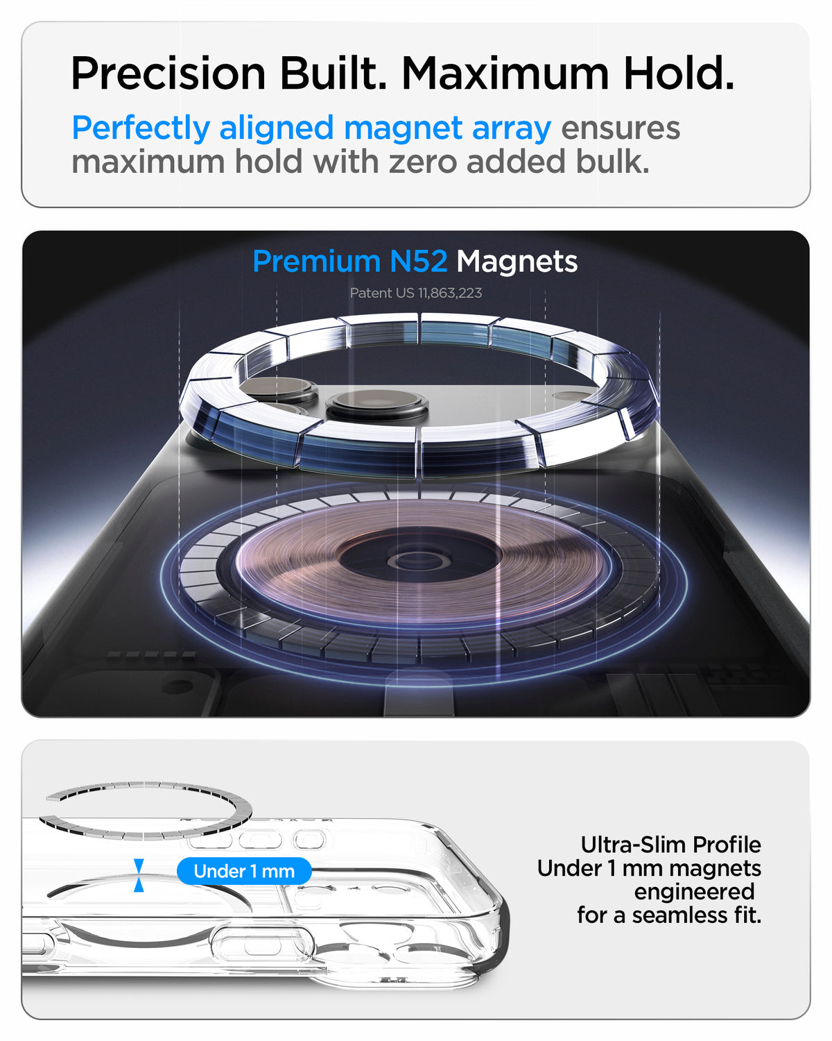 ACS10070 - iPhone 18 Pro / iPhone 17 Pro Ultra Hybrid (MagFit) in Frost White showing a precisely aligned magnetic array with an ultra-slim profile for a strong and seamless hold