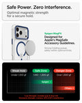 ACS11922 - iPhone 18 Pro / iPhone 17 Pro Ultra Hybrid Optik S (Mag Fit) Clear Deep Blue showing magnetic accessory compatibility and a chart comparing optimal magnetic holding strength