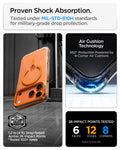 ACS11923 - iPhone 18 Pro / iPhone 17 Pro Ultra Hybrid Optik S (Mag Fit) Clear Orange showing military-grade drop protection with reinforced Air Cushion corners and multiple impact test points