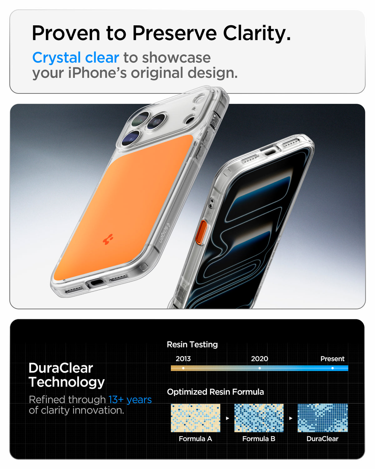 ACS10471 - iPhone 18 Pro / iPhone 17 Pro Ultra Hybrid T (Mag Fit) in Glossy Orange showing proven to preserve clarity. crystal clear to showcase your iPhone's original design.