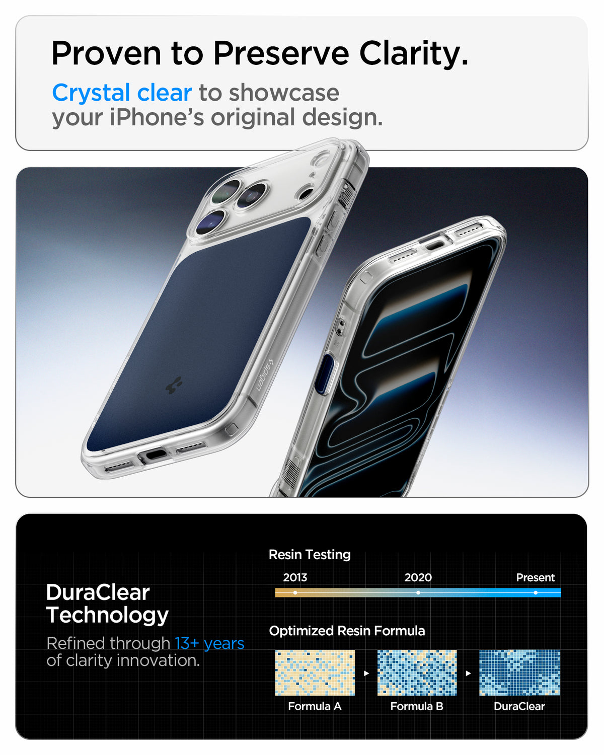 ACS10470 - iPhone 17 Pro Ultra Hybrid T (MagFit) in Matte Blue showing proven to preserve clarity. crystal clear to showcase your iPhone's original design.