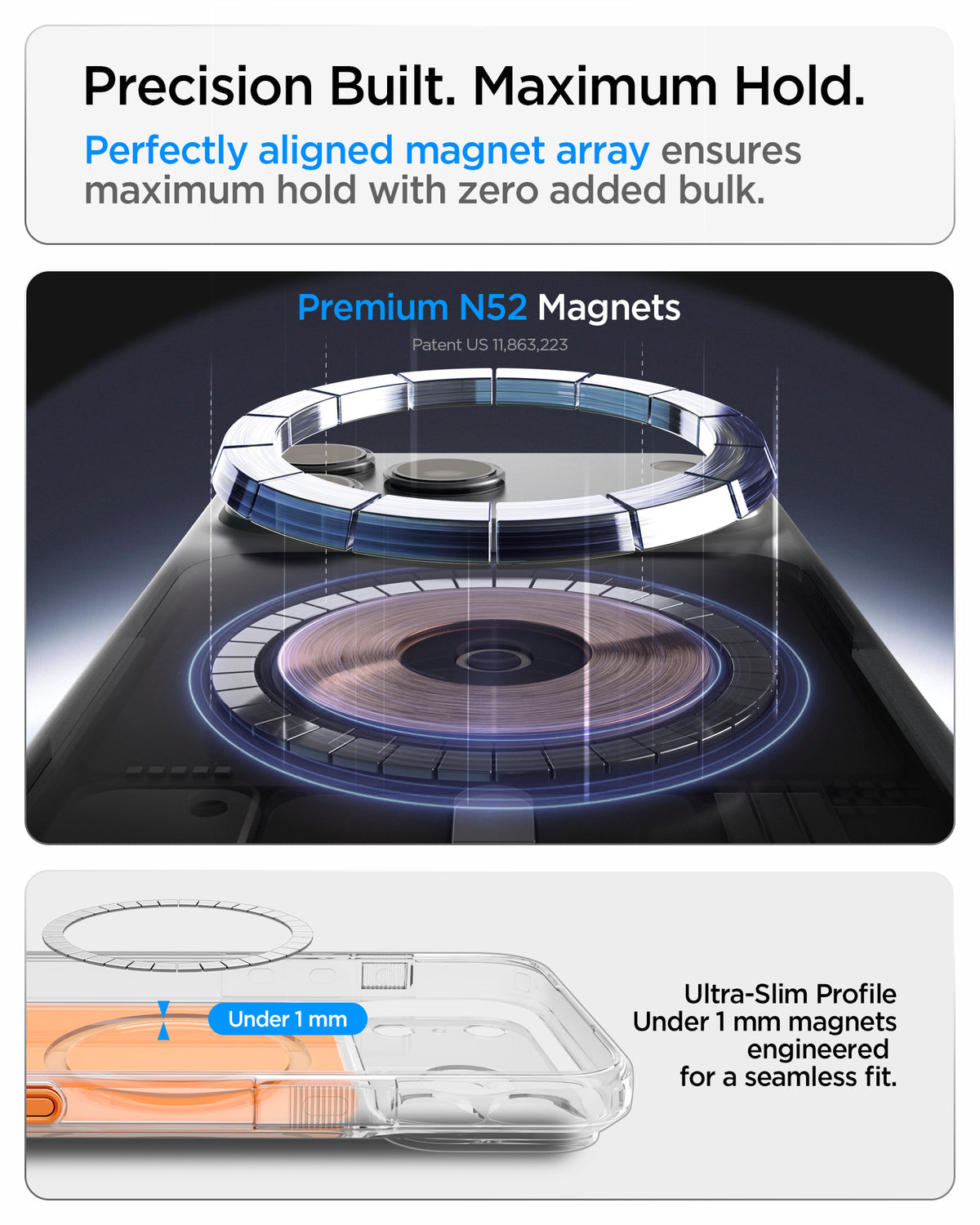 ACS10471 - iPhone 18 Pro / iPhone 17 Pro Ultra Hybrid T (Mag Fit) in Glossy Orange showing a precisely aligned magnetic array with an ultra-slim profile for a strong and seamless hold