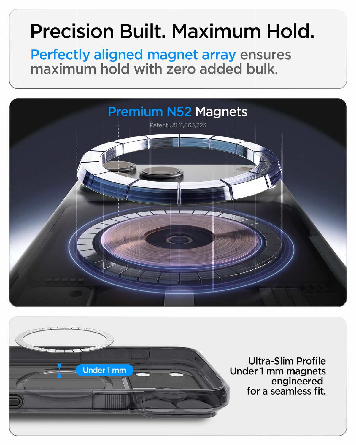 ACS10078 - iPhone 18 Pro / iPhone 17 Pro Ultra Hybrid T (Mag Fit) in Matte Black showing a precisely aligned magnetic array with an ultra-slim profile for a strong and seamless hold
