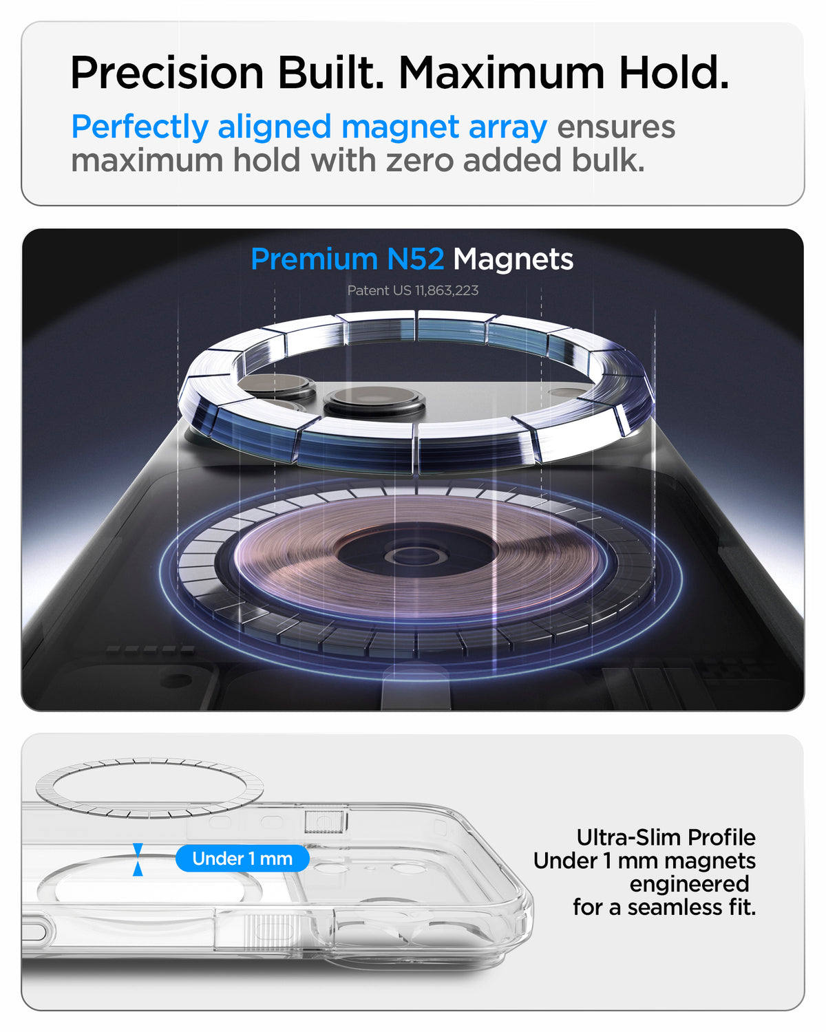  ACS10077 - iPhone 17 Pro Ultra Hybrid T (MagFit) in Glossy White showing a precisely aligned magnetic array with an ultra-slim profile for a strong and seamless hold