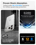ACS10033 - iPhone 17 Pro Max Ultra Hybrid in Crystal Clear showing military-grade drop protection with four-corner air cushion technology and tested impact coverage