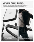 ACS10034 - iPhone 18 Pro Max / iPhone 17 Pro Max Ultra Hybrid in Matte Black showing built-in bottom cutouts for attaching lanyards and straps for hands-free carrying
