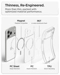 ACS10039 - iPhone 18 Pro Max / iPhone 17 Pro Max Ultra Hybrid (MagFit) in Frost White showing an exploded view of layered materials including magnets, rigid panels, and shock-absorbing edges