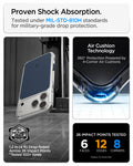  ACS10467 - iPhone 17 Pro Max Ultra Hybrid T (MagFit) in Matte Blue showing military-grade drop protection with Air Cushion Technology and reinforced corner impact absorption