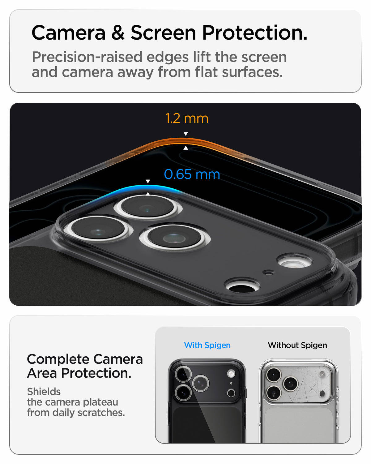 ACS10047 - iPhone 18 Pro Max / iPhone 17 Pro Max Ultra Hybrid T (Mag Fit) in Matte Black showing raised edges around the screen and camera area for added protection against scratches and surface contact