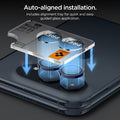 AGL12011 - iPhone Duo Optik Pro EZ Fit Lens Protector in Night Sky showing an alignment tray positioned over the camera lenses for guided lens protector installation