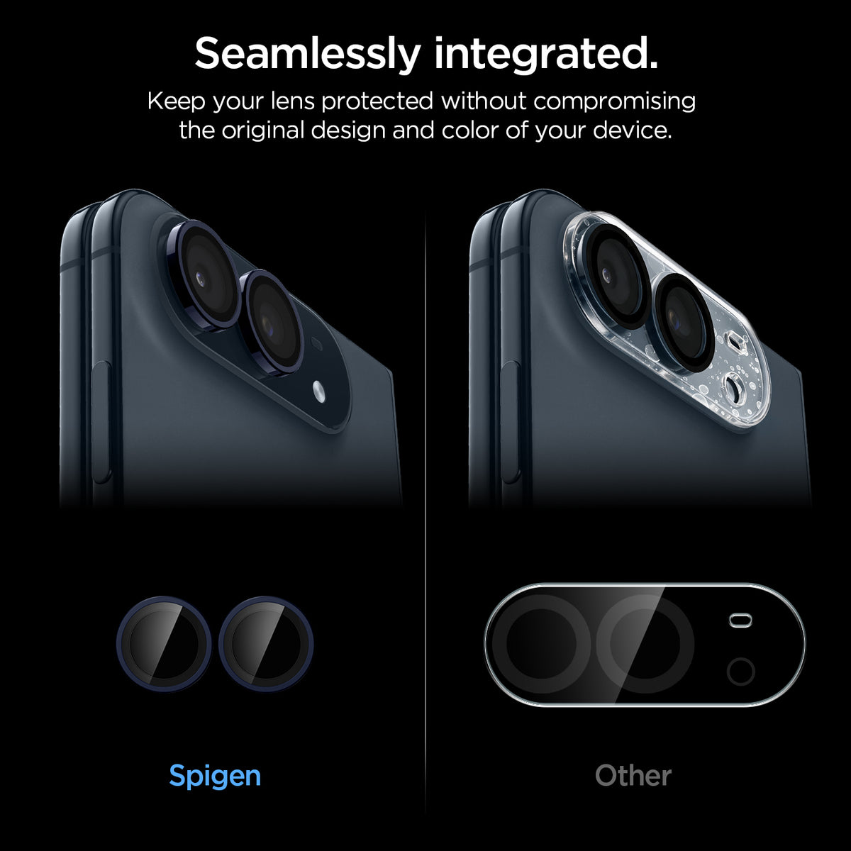 AGL12011 - iPhone Duo Optik Pro EZ Fit Lens Protector in Night Sky showing individual camera lens protectors compared with a full camera-area protector for a seamless appearance