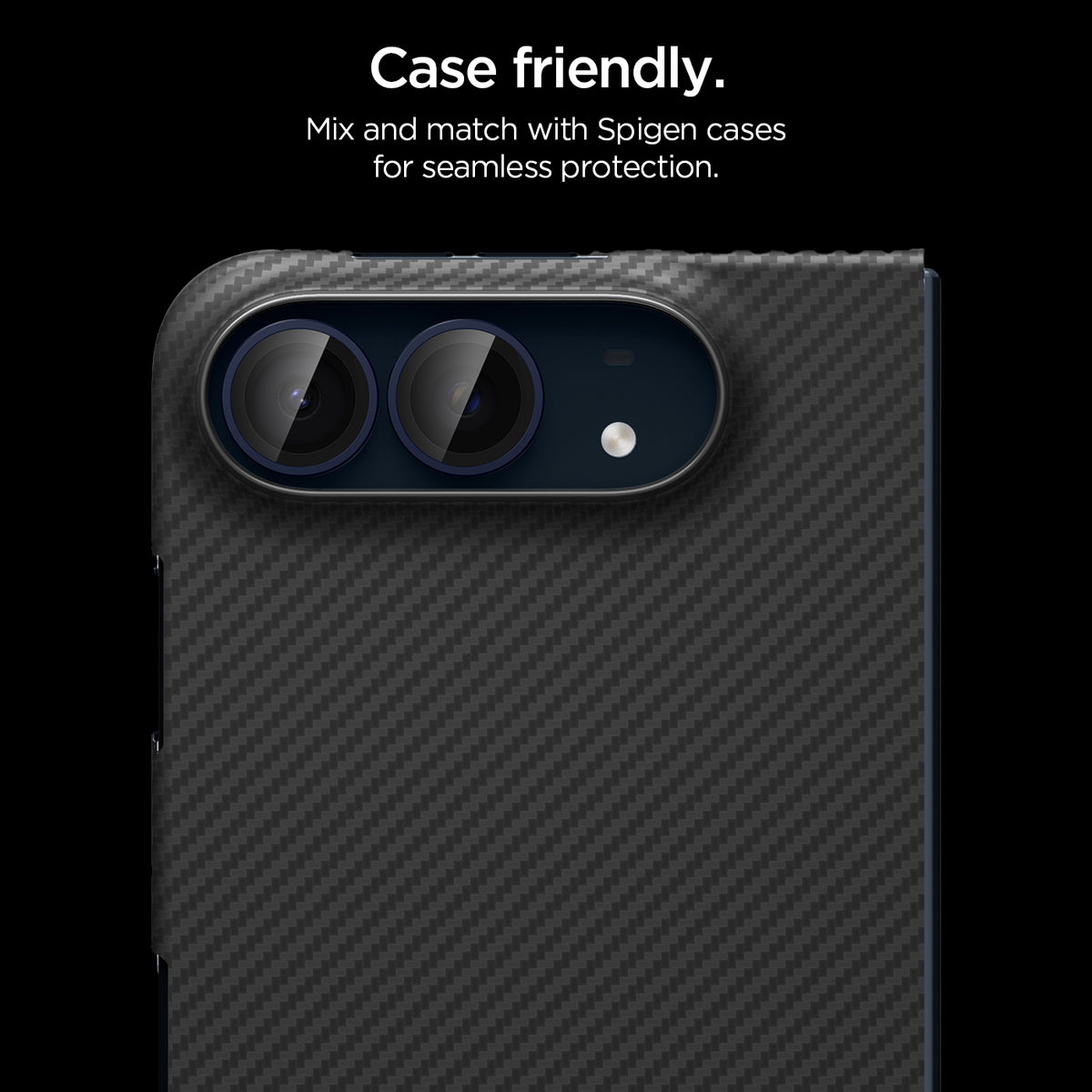 AGL12011 - iPhone Duo Optik Pro EZ Fit Lens Protector in Night Sky showing individual camera lens protectors installed with a case for compatible camera protection