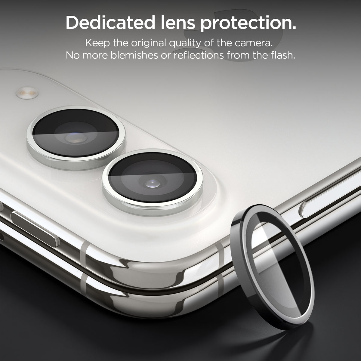 AGL12012 - iPhone Duo Optik Pro EZ Fit Lens Protector in Star White showing dedicated lens protectors covering individual camera lenses while keeping the flash area unobstructed
