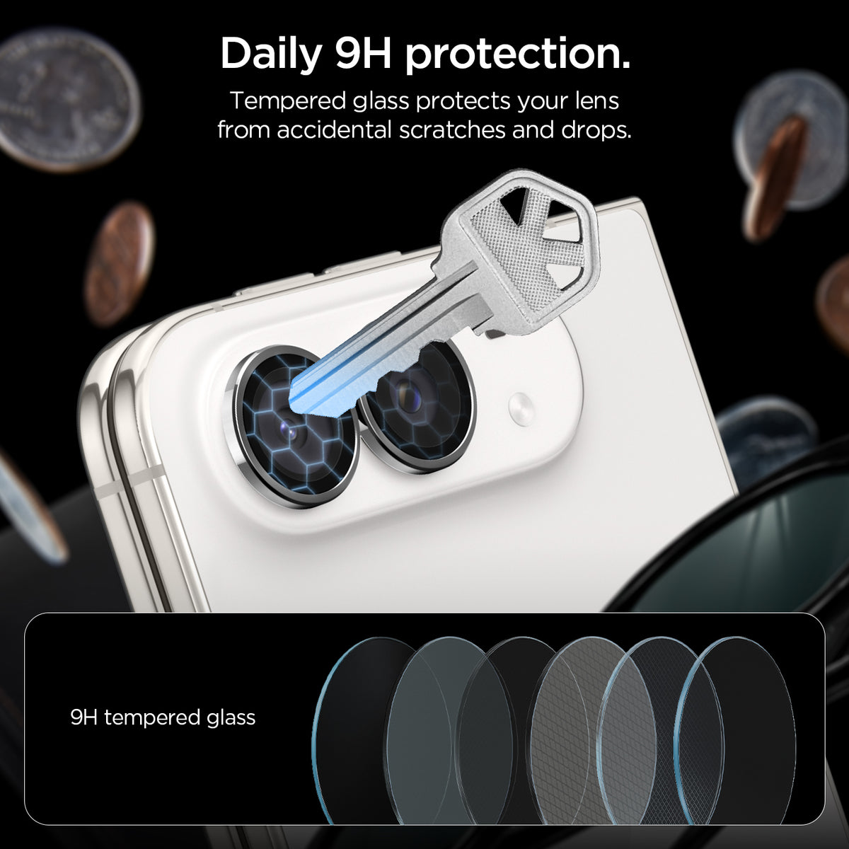 AGL12012 - iPhone Duo Optik Pro EZ Fit Lens Protector in Star White showing 9H tempered glass lens protectors designed to protect camera lenses from scratches and drops
