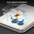 AGL12012 - iPhone Duo Optik Pro EZ Fit Lens Protector in Star White showing an alignment tray positioned over the camera lenses for guided lens protector installation