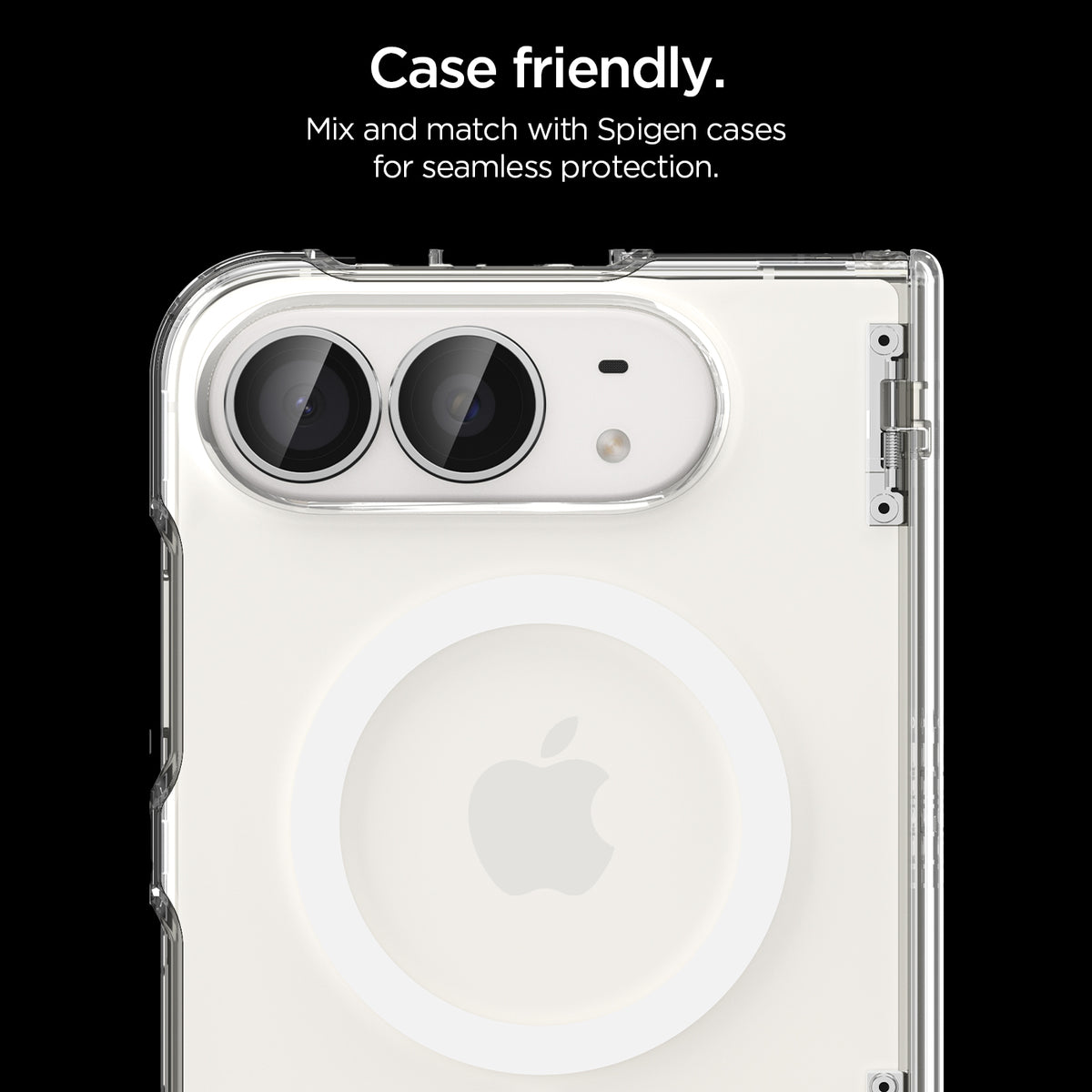 AGL12012 - iPhone Duo Optik Pro EZ Fit Lens Protector in Star White showing individual camera lens protectors installed with a case for compatible camera protection