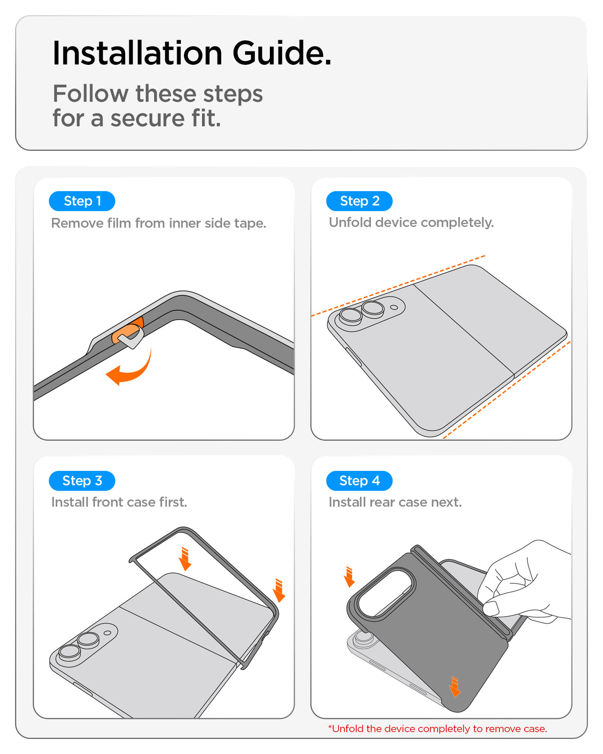 ACS11686 - iPhone Duo Nano Pop (Mag Fit) in Blueberry Navy showing a four-step installation guide for securely attaching the front and rear case pieces
