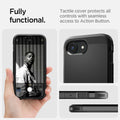 ACS09137 - iPhone 17e Case Tough Armor AI (MagFit) in Black showing how it is fully functional. Tactile cover protects all controls with seamless access to Action Button