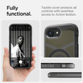 ACS09138 - iPhone 17e Case Tough Armor AI (MagFit) in Frost Black showing how it is fully functional. Tactile cover protects all controls with seamless access to Action Button
