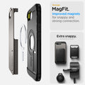 ACS09136 - iPhone 17e Case Tough Armor AI (MagFit) in Gunmetal showing the stronger MagFit. Improved magnets for snappy and strong connection.