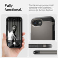 ACS09136 - iPhone 17e Case Tough Armor AI (MagFit) in Gunmetal showing how it is fully functional. Tactile cover protects all controls with seamless access to Action Button