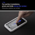 AGL01867 - iPhone SE Series Alignmaster Full Cover Screen Protector showing the Tip, for perfect installation, press and slide along the center. Otherwise, bubbles can remain