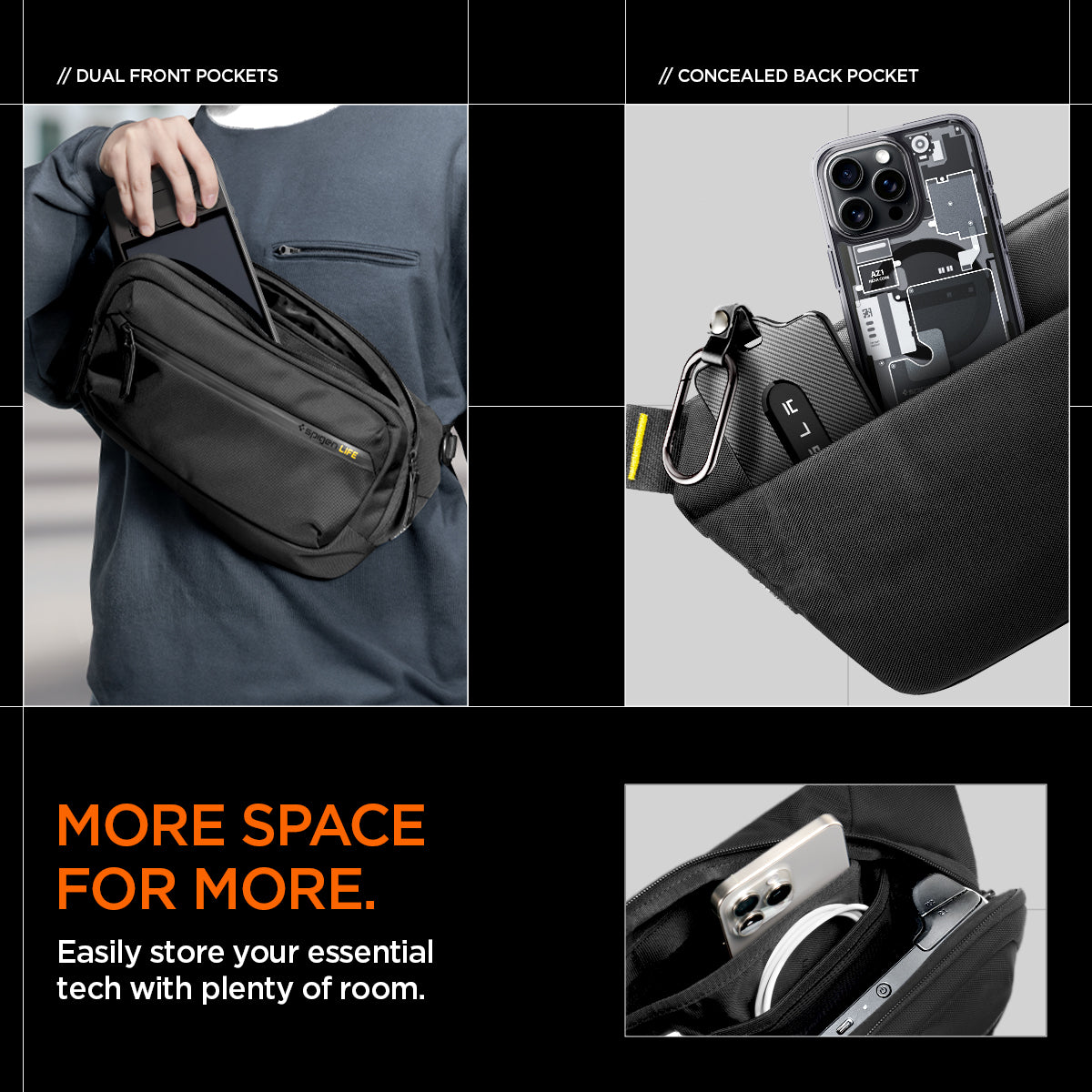 AFA07482 - Sling Bag KD410 in Black showing more space for more