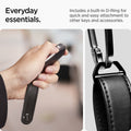 AHP03647 - Valentinus Key Holder in black showing the included built-in D-Ring for quick and easy attachment to other keys and accessories