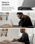 AMP10404 - Slim Fold Laptop Stand | LD201-S4 showing work in comfort. Reduce neck strain