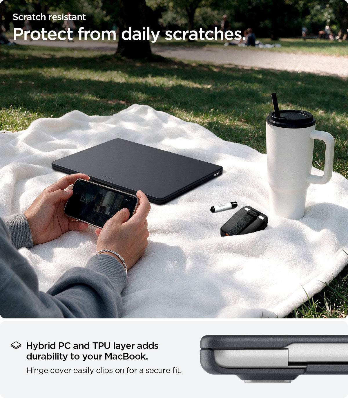 ACS11267 - MacBook Air 15-inch Nano Pop Black Sesame showing hybrid PC and TPU construction for daily scratch protection