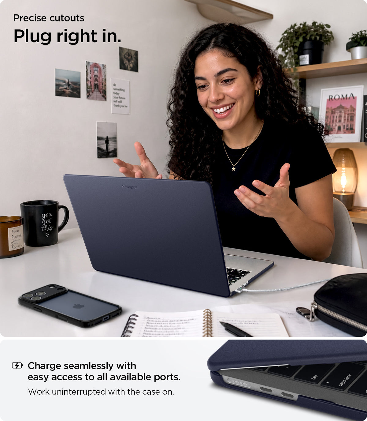 ACS11268 - MacBook Air 13-inch Nano Pop Blueberry Navy showing precise cutouts for easy access to all available ports