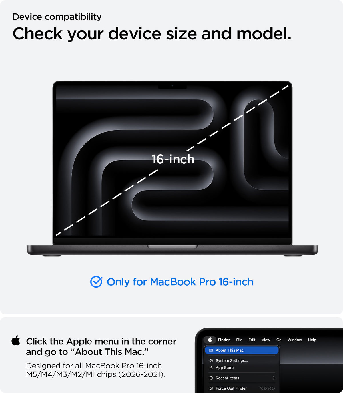 ACS11275 - MacBook Pro 16-inch Nano Pop Black Sesame showing device compatibility and size guidance for a precise fit