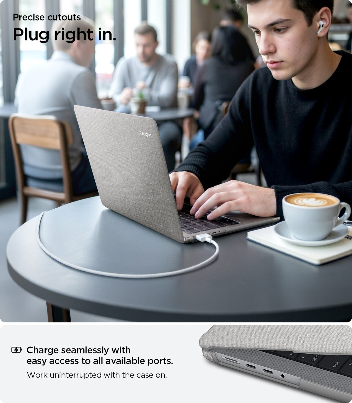 ACS10976 - MacBook Pro 14-inch in Heather Gray showing plug right in