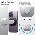 AMP06049 - S312 OneTap Monitor / Laptop Mount (MagFit) in black showing the aligning the dots to rotate. To start rotating, align the dots to adjust the mount 90 degrees left or right