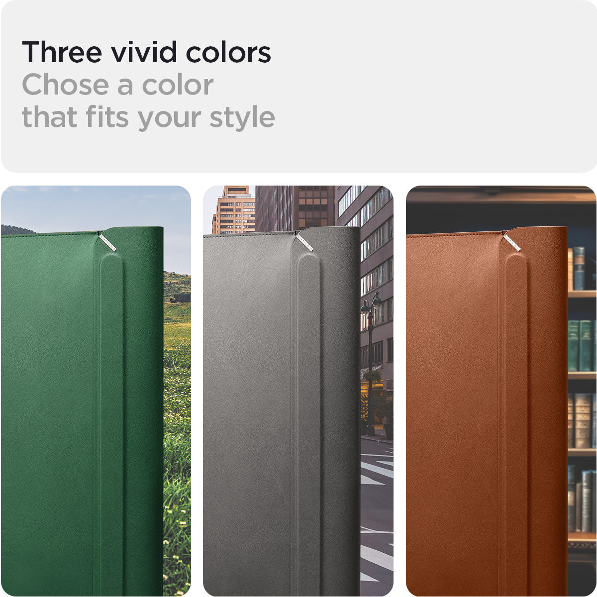 AFA06423 - MacBook Pro 14-inch Valentinus S Laptop Pouch in Jeju Green showing three vivid colors. chose a color that fits your style