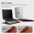 AFA06425 - MacBook Pro 16-inch Valentinus S Laptop Pouch in Classic Brown built in stand feature with high angle and low angle laptop support modes